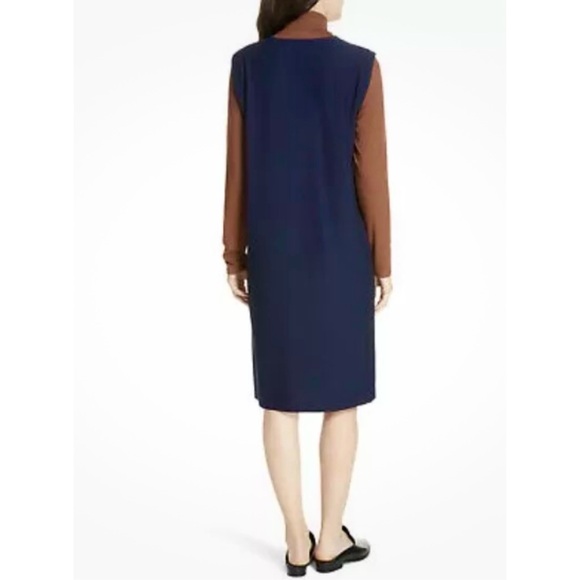 EILEEN FISHER Washable Stretch Crepe Deep V-Neck Dress in Midnight - Picture 4 of 13